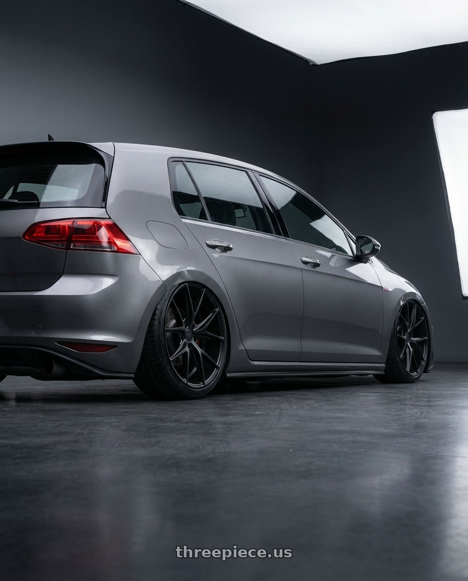 2019 Volkswagen GTI MK7 with Niche 1PC M117 MISANO 5X112 19X8.5 +34 MATTE BLACK wheels rear three quarter view slight stretch tires