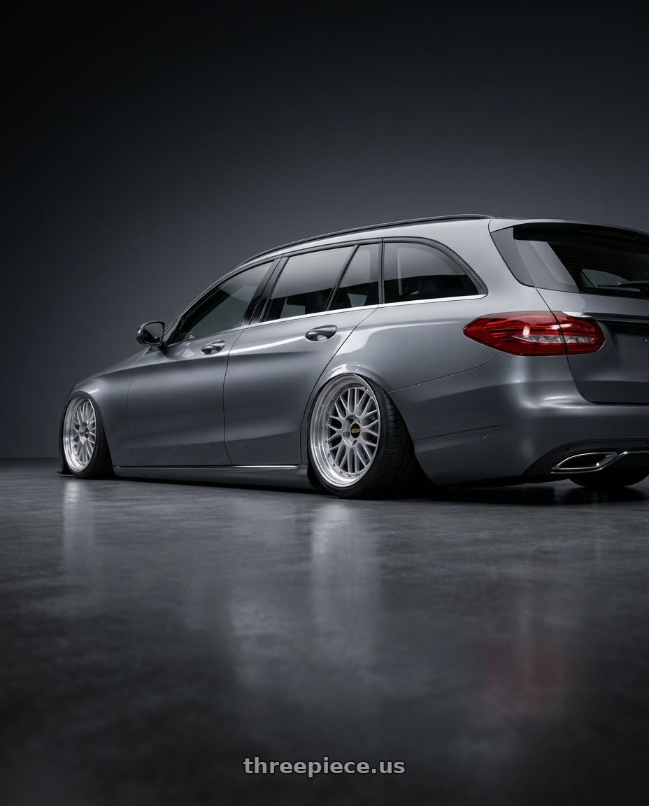 2015 C200 estate with BBS LM 4x100 17x7.5+40 Diamond Silver wheels rear three quarter view slight stretch tires