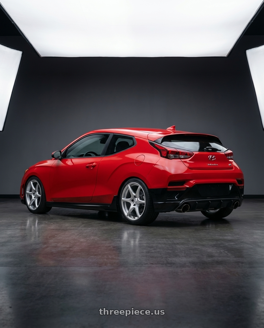 2022 Hyundai Veloster N with Kansei K11S Tandem 5x114.3 19x9.5 22 Hyper Silver wheels rear three quarter view square tires