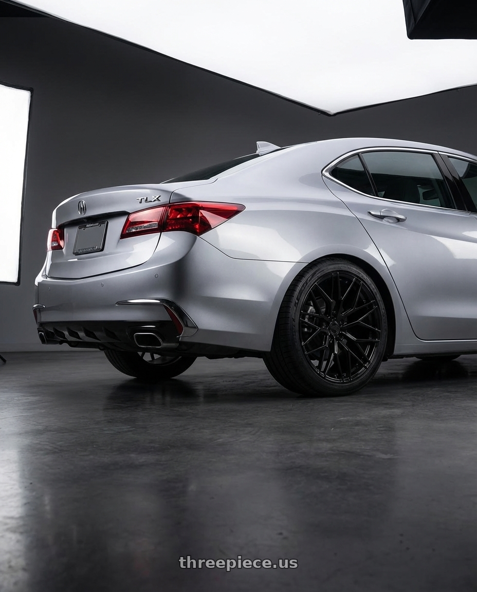 2019 Acura TLX with Avant Garde Wheels M520R 5X114.3 19x9.5 +40 Gloss Black wheels rear three quarter view square tires