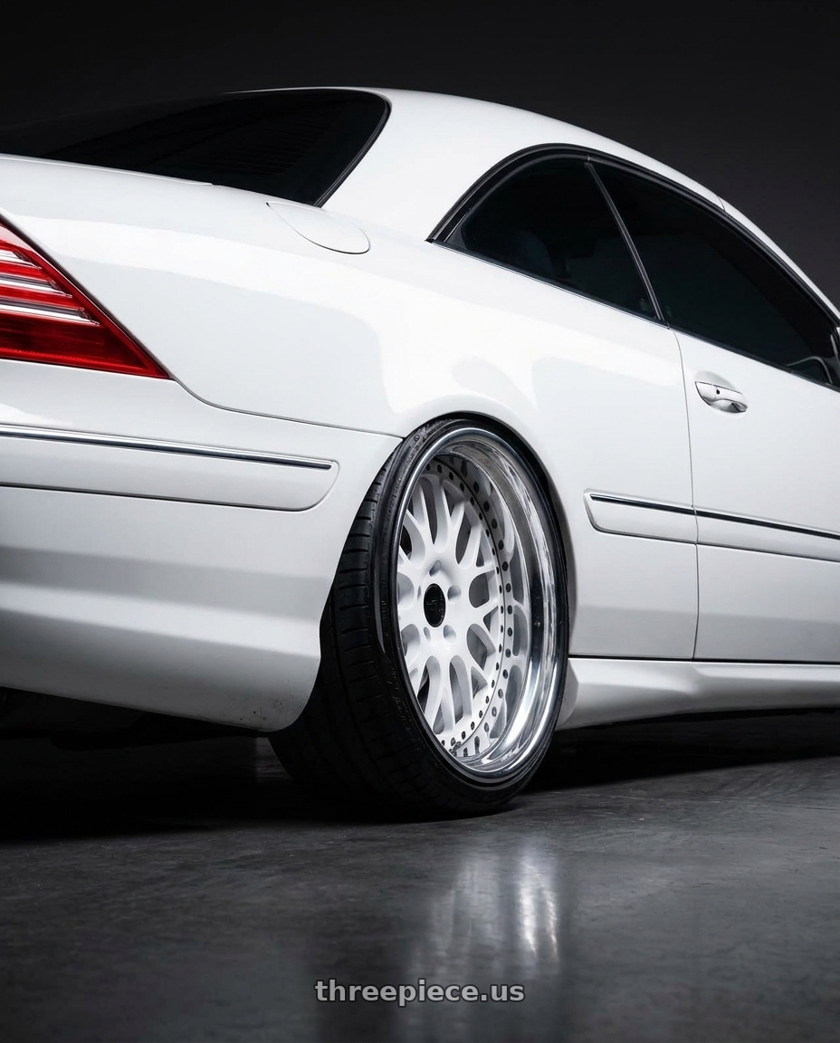 2005 Mercedes CL65 AMG with Heritage Wheel OKAYAMA wheels rear three quarter view extreme stretch tires