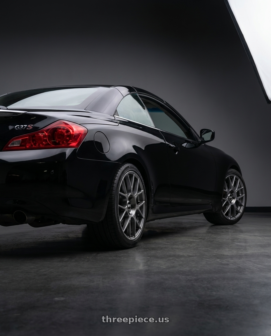 2012 infiniti g37s conv with BBS XR 5x114.3 19x8.5+40 Gloss Platinum wheels rear three quarter view square tires