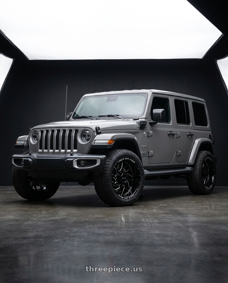 2024 jeep wrangler sahara 4xe with WELD Off-Road Fulcrum 5x127 20x12 -44 Gloss Black/Milled wheels