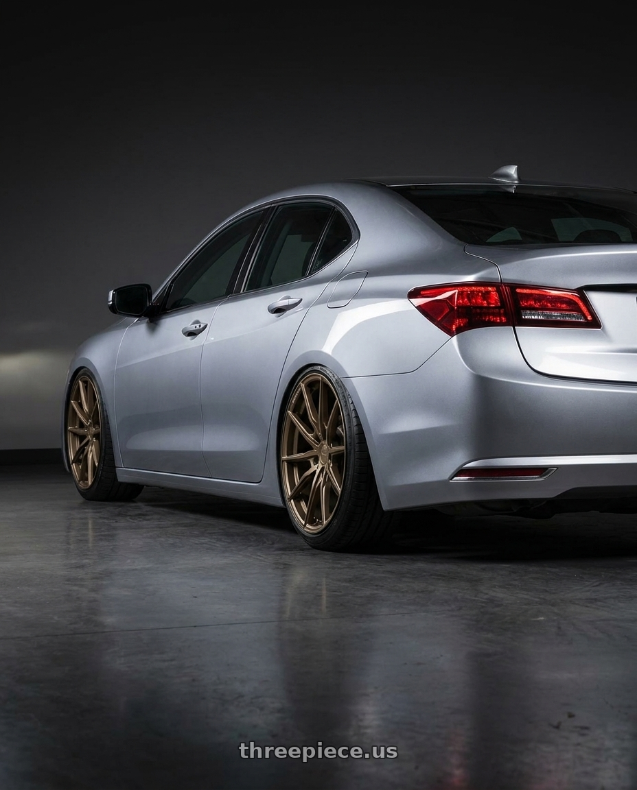 2019 Acura TLX with Aodhan AFF1 5x114.3 20x9+32 Matte Bronze wheels rear three quarter view slight stretch tires