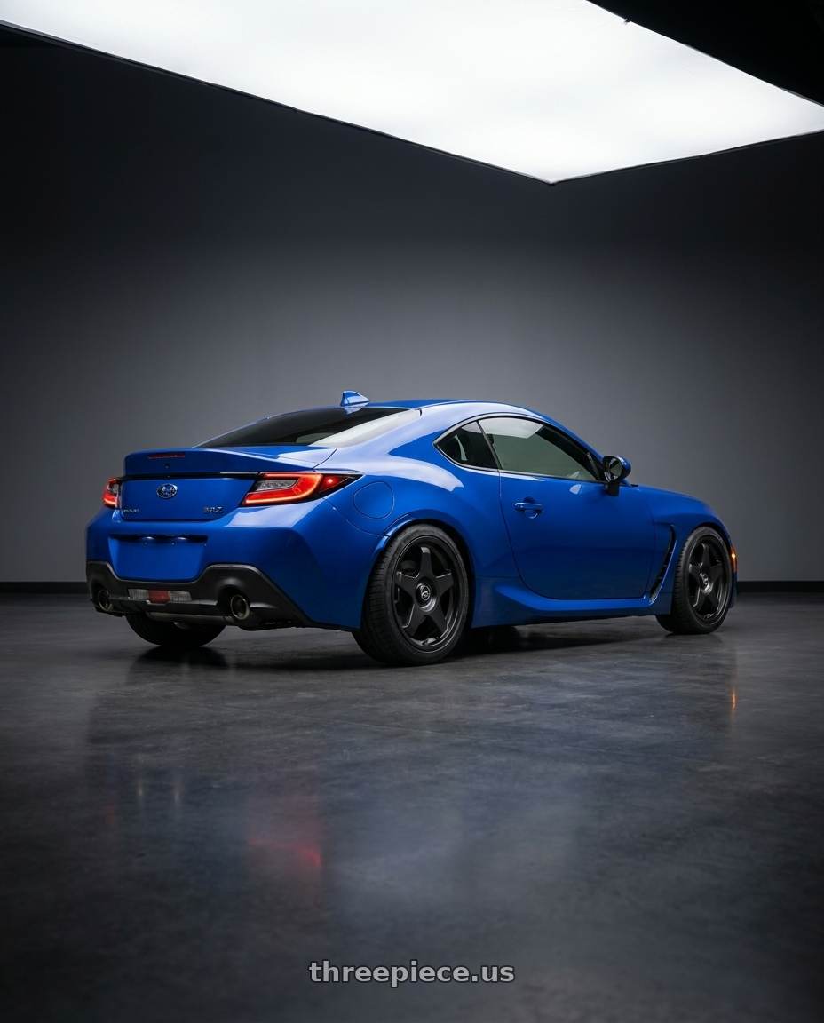 2024 Subaru BRZ with fifteen52 CHICANE 5x114.3 / 5x100 18x8.5 +35 ASPHALT BLACK (SATIN BLACK) wheels rear three quarter view square tires