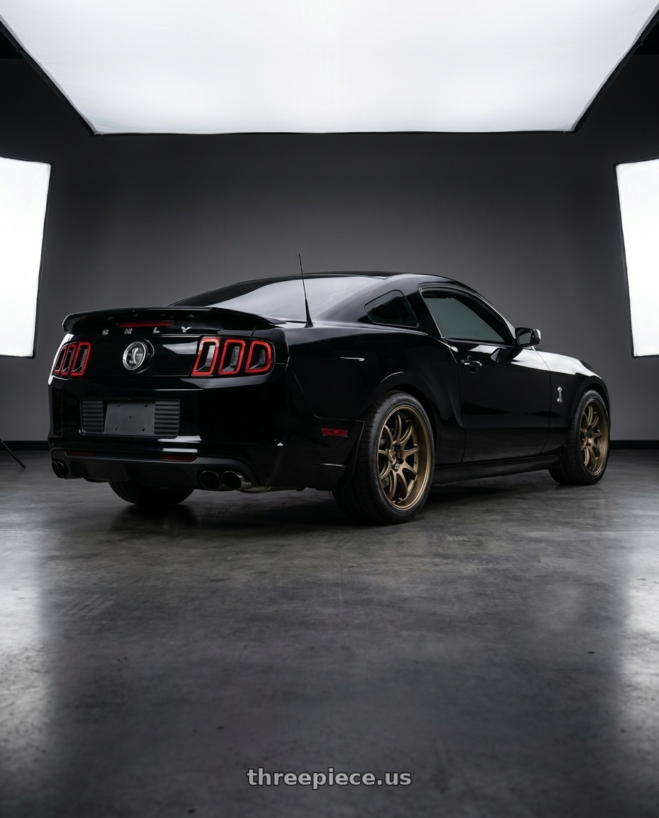 2011 GT500 SVT Performance Package Black with Work Emotion D9r 5x114.3 19x9.5 +38 Matte Bronze wheels rear three quarter view square tires