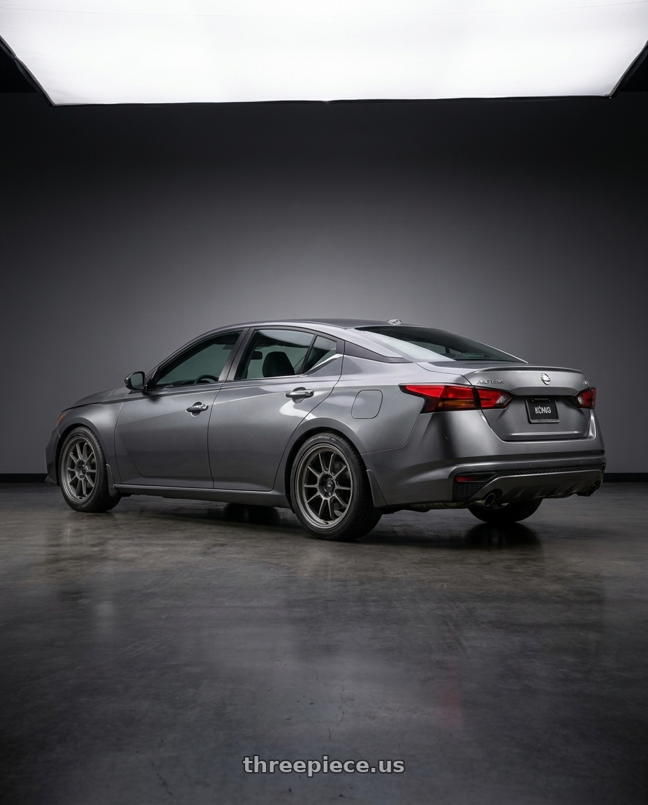 2021 Nissan Altima SV with Konig Hypergram 5x114.3 18x9.5+35 Matte Grey wheels rear three quarter view square tires