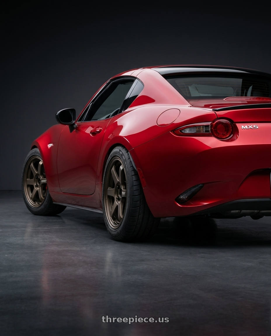 2025 Mazda MX5 RF with Volk Racing TE37 SONIC 4x100 15x7+25 wheels rear three quarter view meaty tires