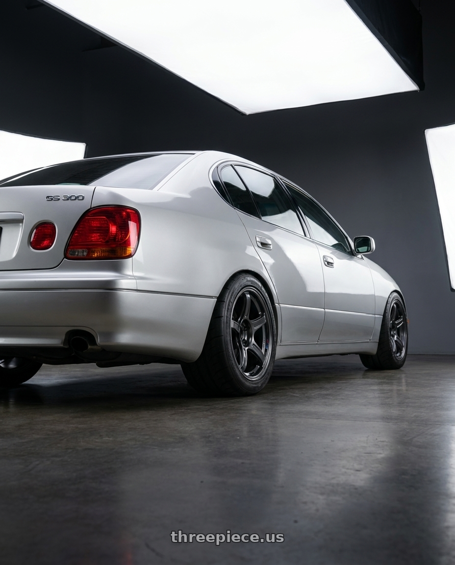 2001 lexus gs300 with Ssr Gtx03 5x114.3 18x9.5+22  BLACK GRAPHITE wheels rear three quarter view meaty tires