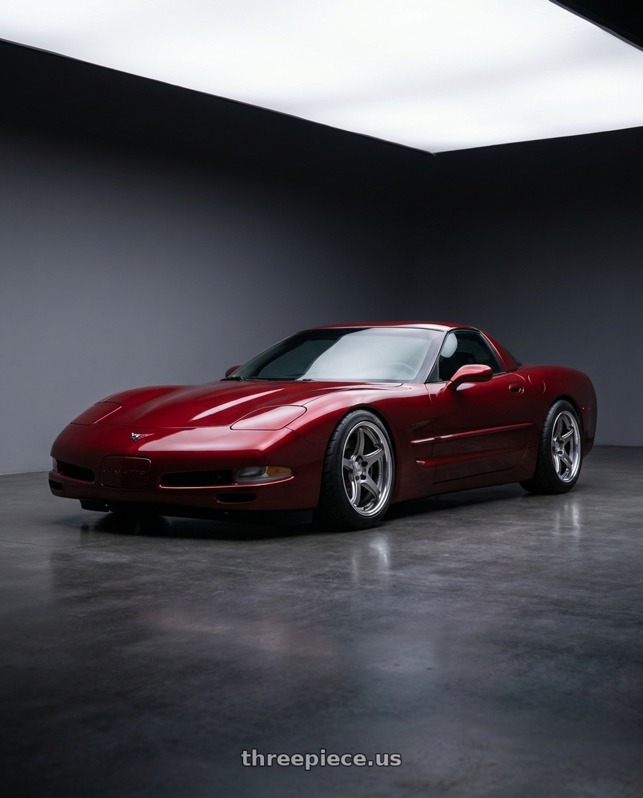 2002 chevrolet corvette coupe with Work T5R 2P 5x120 18x9.5 +45 GT SILVER wheels