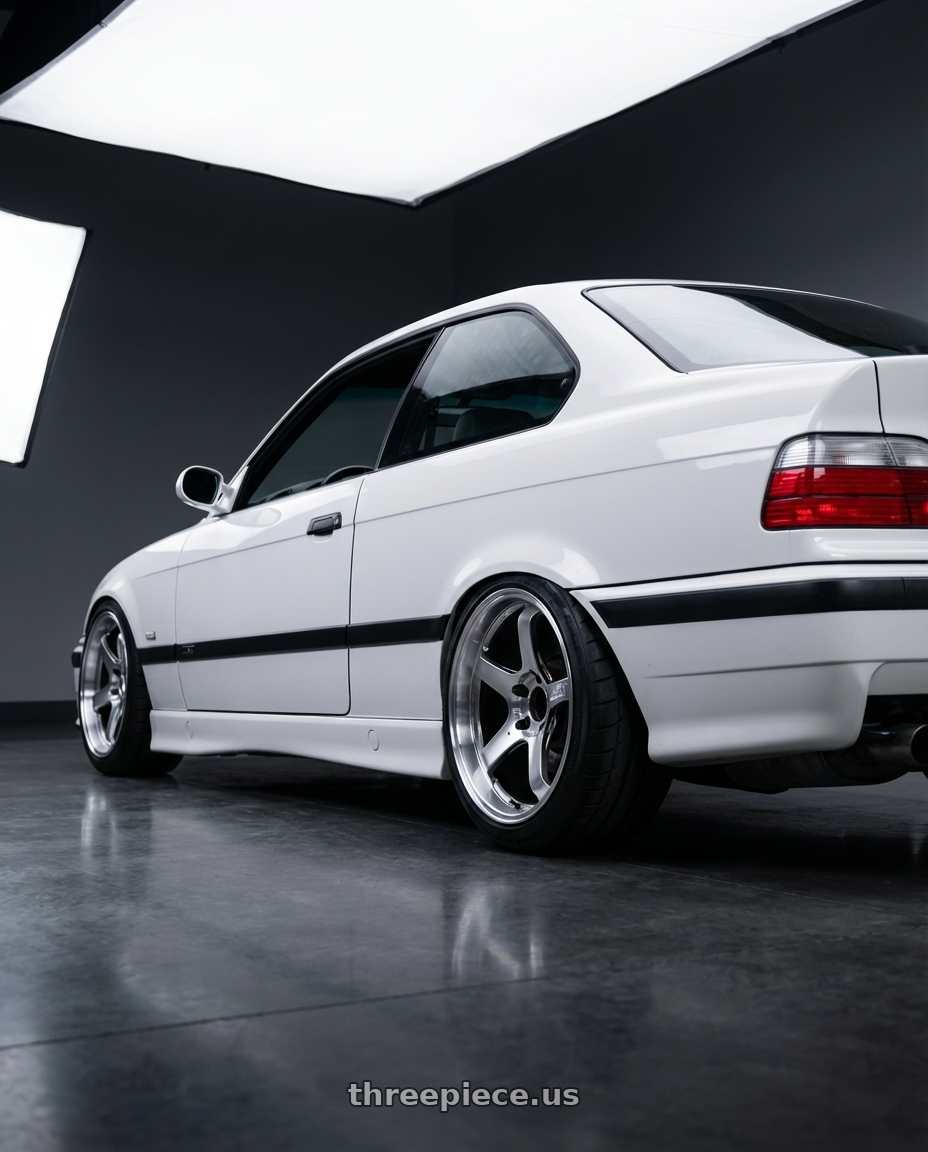 1998 BMW M3 with Advan Racing GT BEYOND-R 5x120 18x9.5 +45 MACHINING & DIAMOND CUTTING wheels rear three quarter view meaty tires