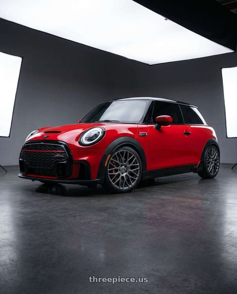 2025 mini jcw red with TOUREN TR76 3276 5x112 20x8.5 +35 GLOSS GRAPHITE wheels