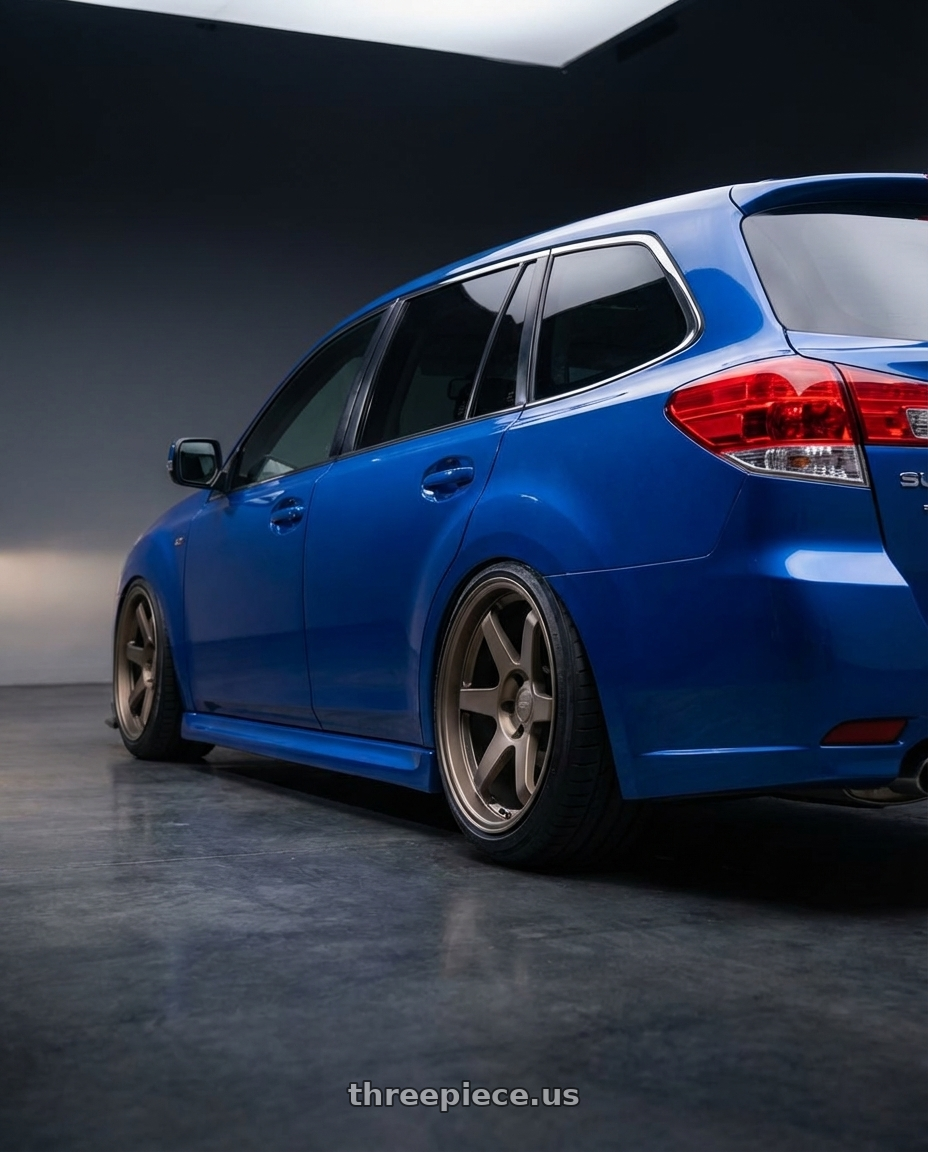 2013 Subaru Legacy tS  with ESR Wheels SR SERIES SR07 5x108 19x10.5 +22 Matte Bronze wheels rear three quarter view meaty tires