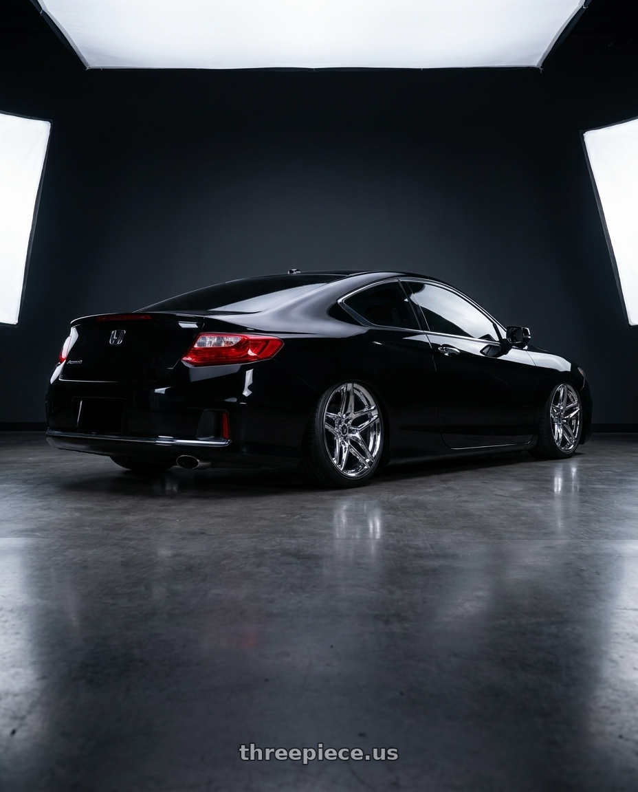 2015 accord coupe lxs with HERITAGE WHEEL EBISU MONOC 5x114.3 19x9.5 +38 CHROME wheels rear three quarter view slight stretch tires