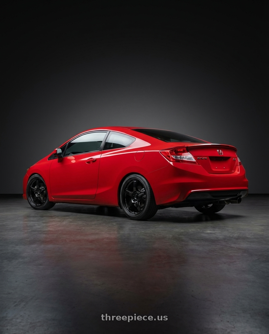 2015 Honda Civic Si with Gram Lights 57CR 5x114.3 17x9+38 Glossy Black wheels rear three quarter view square tires