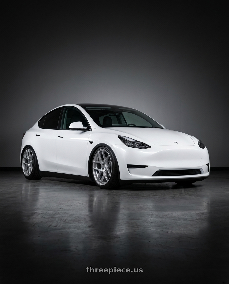 2024 Tesla Model Y with Aodhan AFF2 5x114.3 20x9+32 Gloss Silver Machined Face wheels