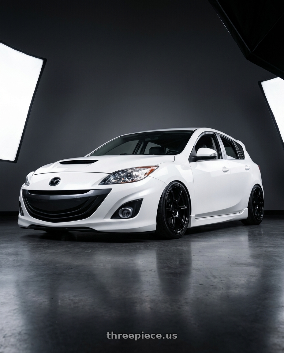 2012 Mazda Mazdaspeed3 with Advan RGIII 5x114.3 18x8.0+37 Gloss Black wheels front three quarter view stanced stance