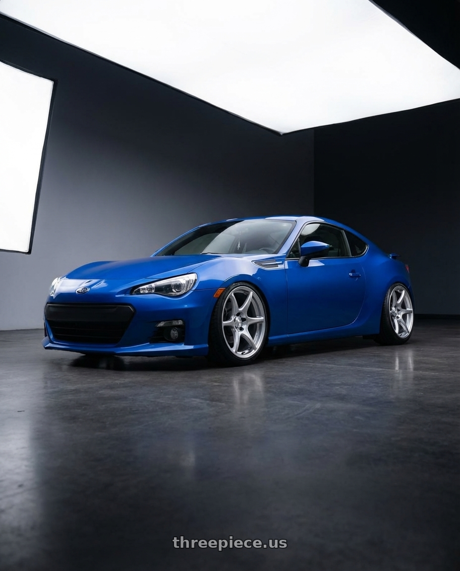 2017 Subaru BRZ with Kansei K11S Tandem 5X100 18x9 12 Hyper Silver wheels front three quarter view stanced stance