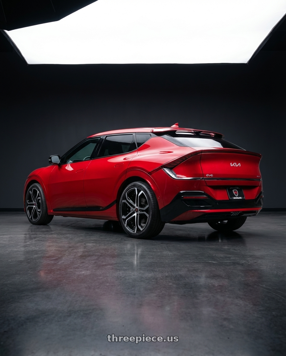 2024 kia ev6 with MARQUEE WHEELS M3284 5x114.3 20x9+35 BLACK / MACHINED wheels rear three quarter view square tires