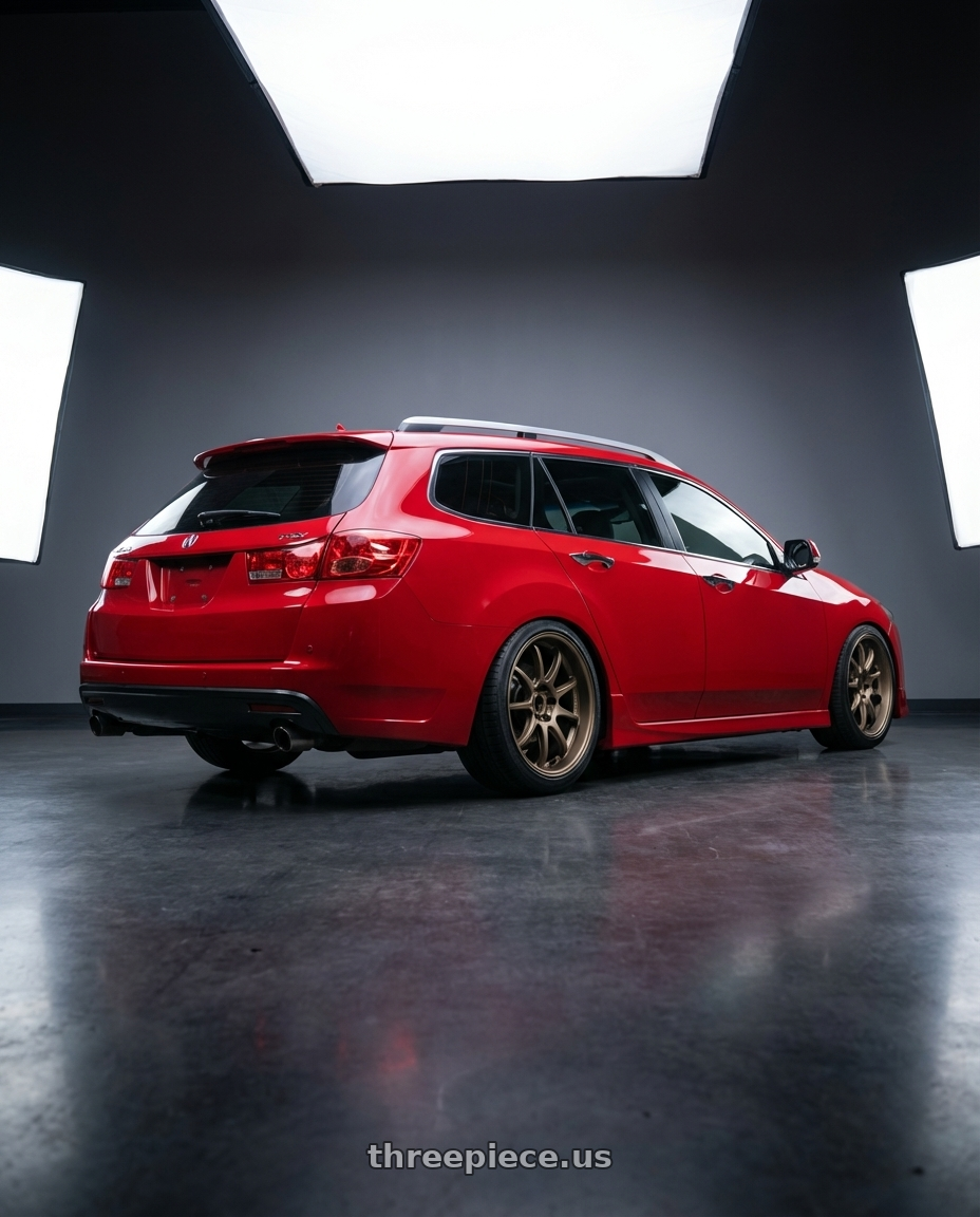 2013 acura tsx wagon milano red with Work Emotion D9r 5x100 18x9.5 +38 Matte Bronze wheels rear three quarter view square tires