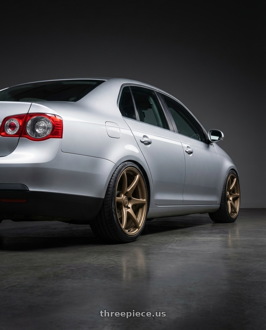 2009 Volkswagen Jetta GLI MK5 with Kansei K11B Tandem 5X112 18x8.5 35 Bronze wheels rear three quarter view square tires