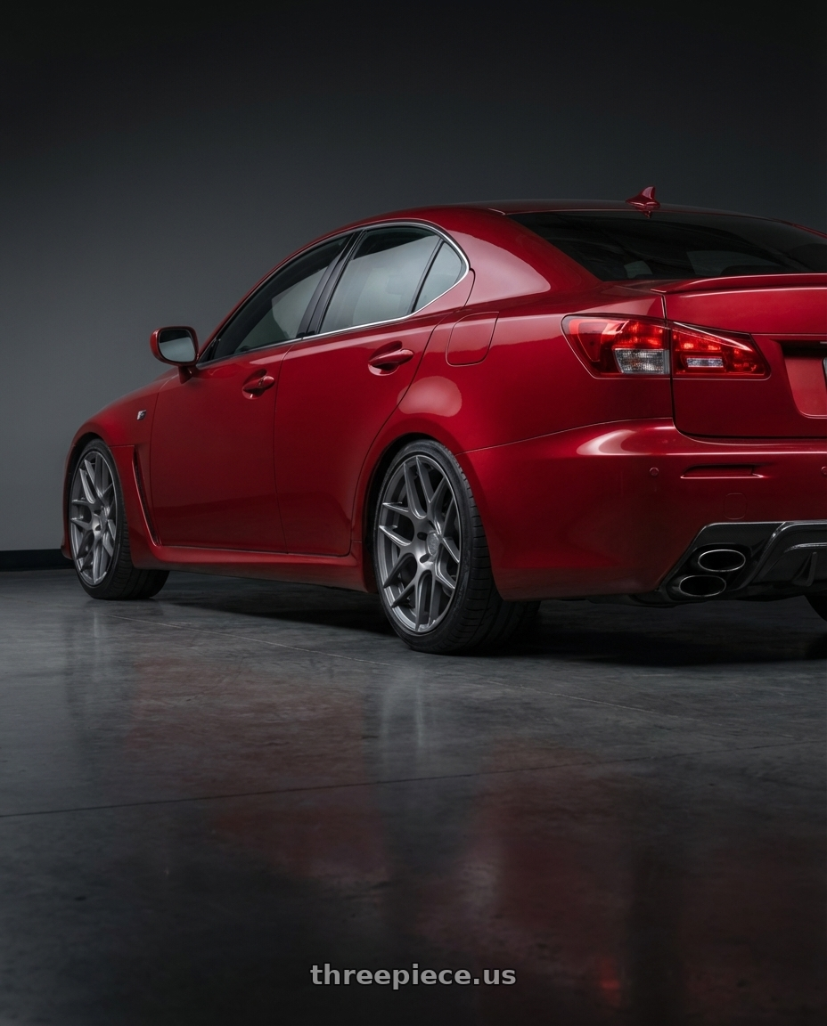 2012 Lexus IS-F with Aodhan AFF2 5x114.3 19x9.5+35 Matte Gray wheels rear three quarter view square tires