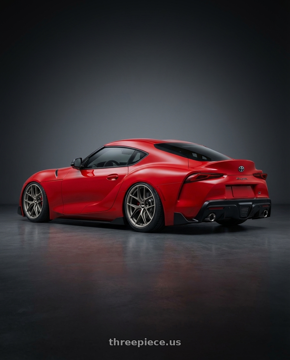 2023 Toyota GR Supra with BBS CC-R 5x112 19x8.5+40 Satin Platinum wheels rear three quarter view slight stretch tires