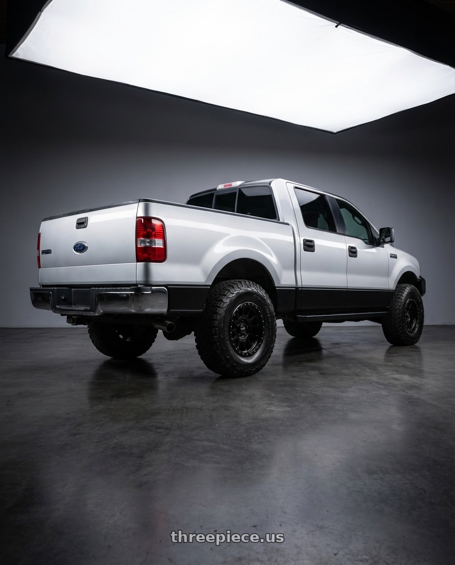 2005 ford f150 supercrew  with Method Race Wheels 318B 6X135 17x8.5 +0 GLOSS BLACK wheels rear three quarter view meaty tires