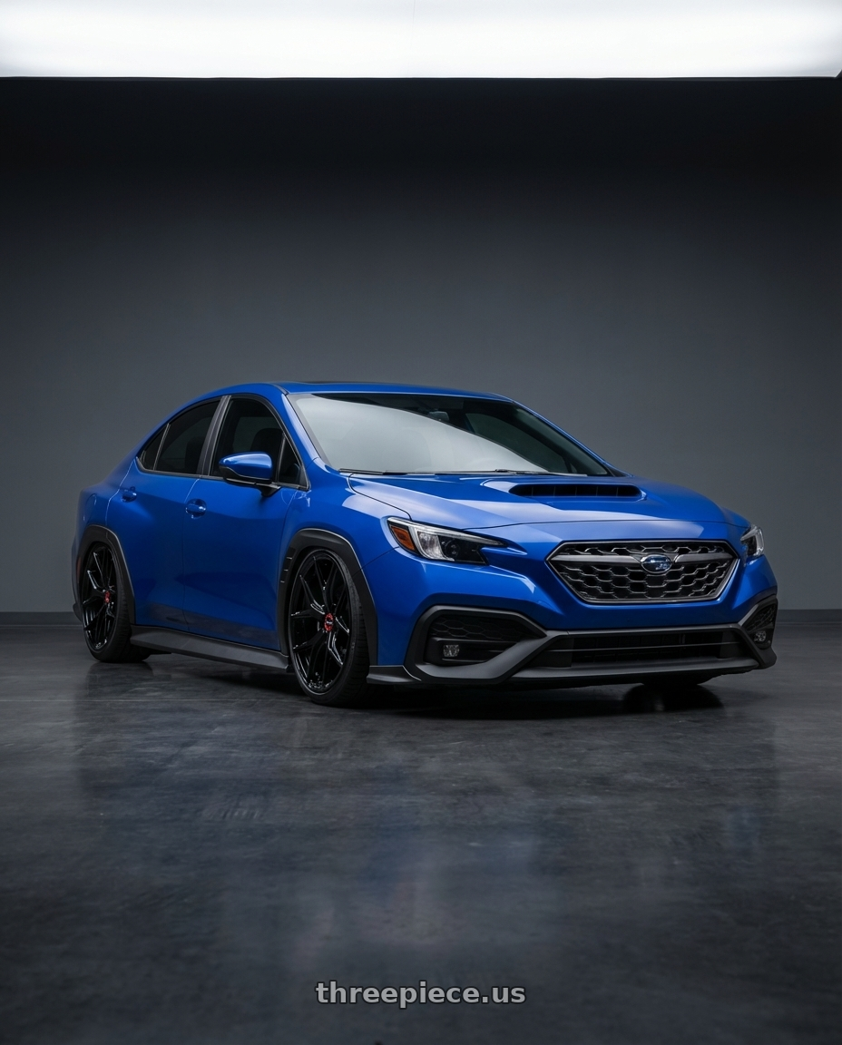 2024 Subaru WRX with Vossen HF-5 19x8.5 / 5x114.3 / ET32 / Flat Face / 73.1 - Gloss Black Wheel - HF5-9N60 wheels front three quarter view stanced stance