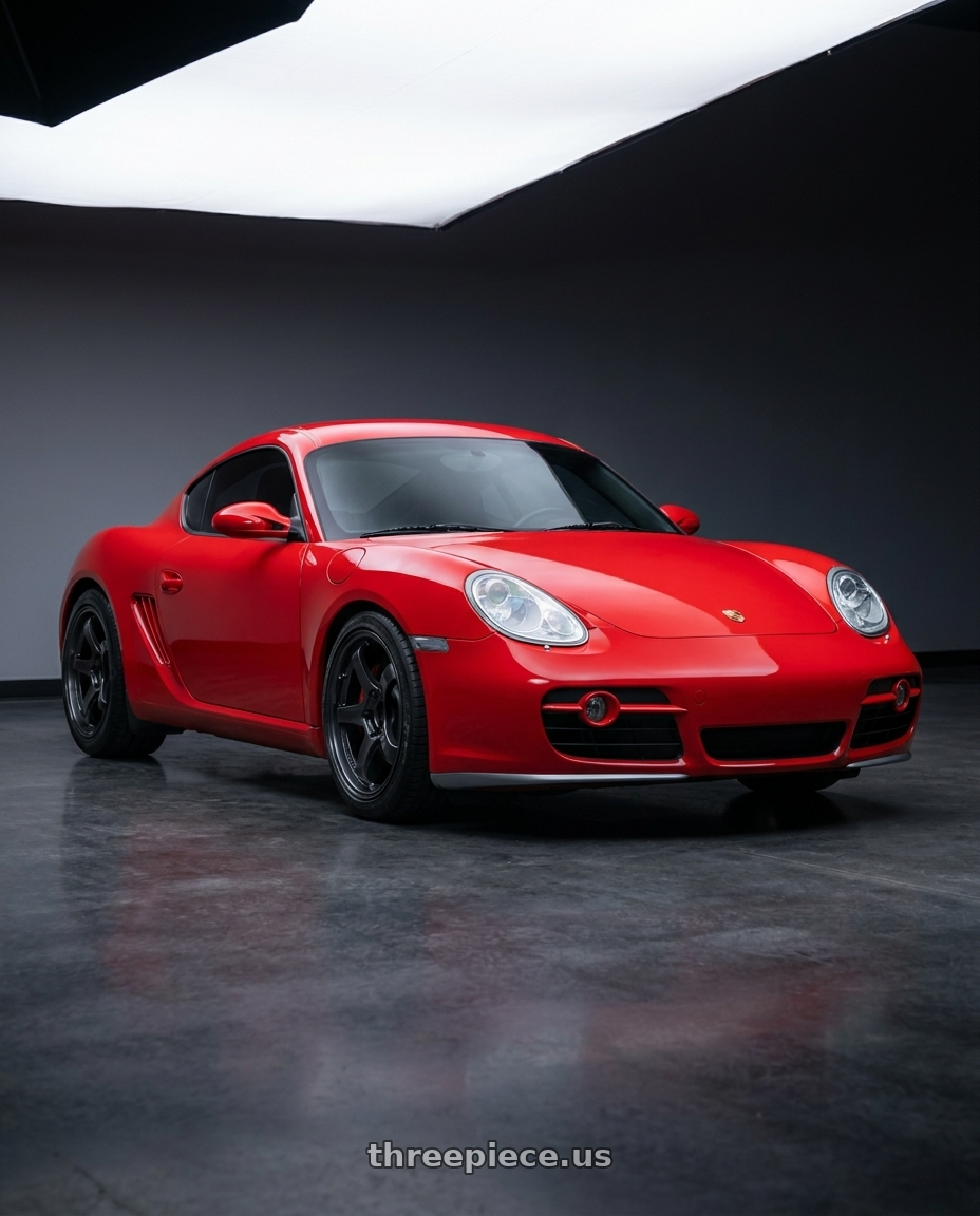 2006 Porsche Cayman S, guards red with Advan Racing GT for PORSCHE 5x130 19x9.5 +40 RACING TITANIUM BLACK wheels
