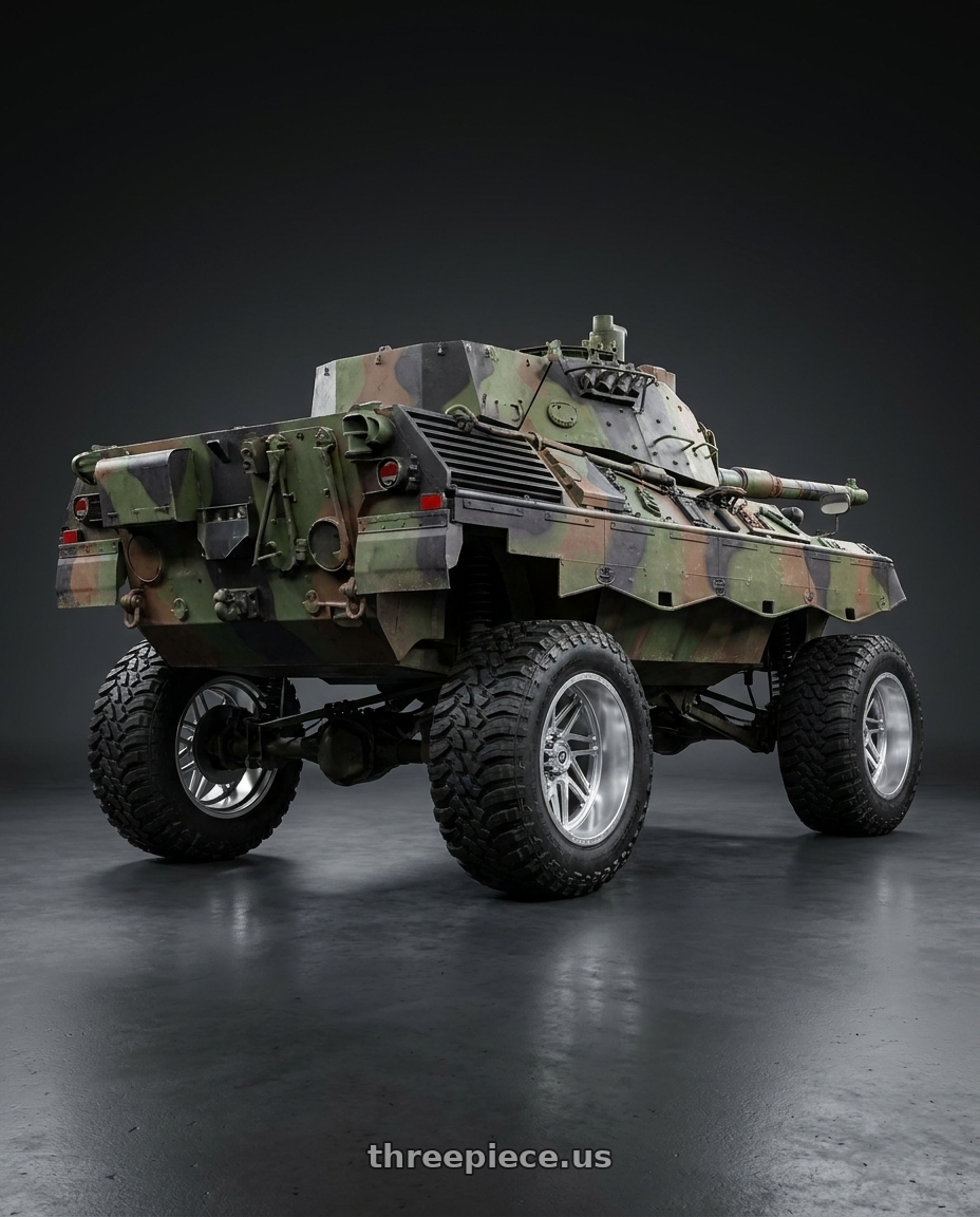 1980 panzer army tank with Gear Forged GF761P 6x139.7 22x12 -44 A262227 wheels rear three quarter view meaty tires