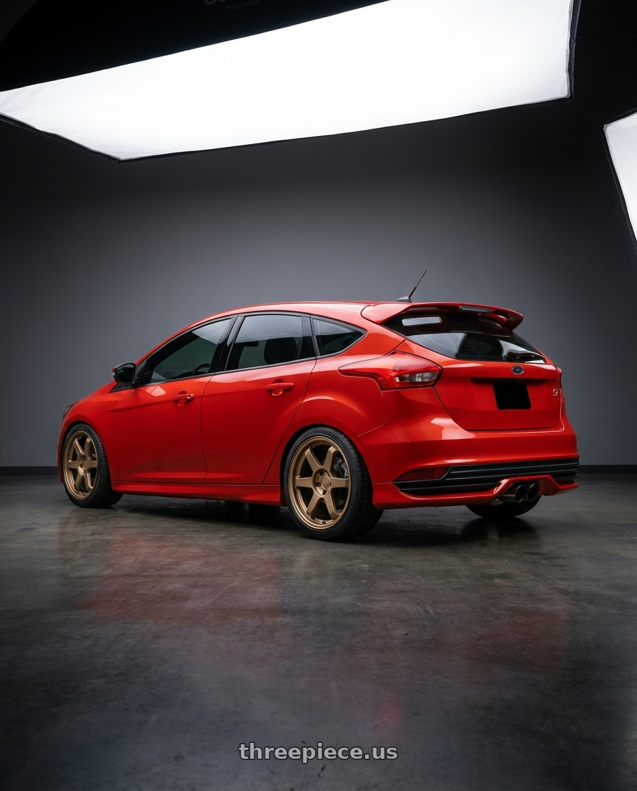 2018 ford focus st with 9six9 SIX-1 5x108 18X8.5 +35 Matte Bronze wheels rear three quarter view square tires