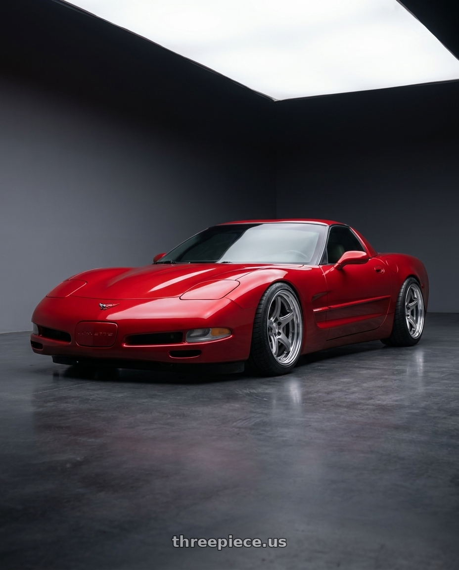 2002 chevrolet corvette coupe with Work T5R 2P 5x120 18x9.5 +45 GT SILVER wheels