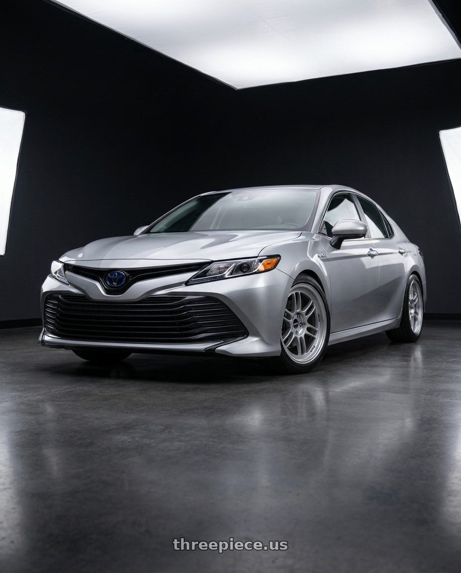 2021 Toyota Camry Hybrid LE with Enkei RPF1 5x114.3 18x9+35 Silver wheels