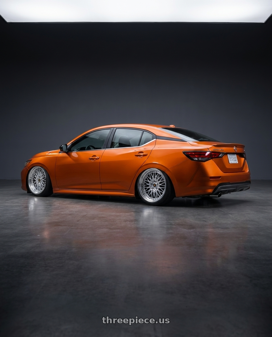 2024 Nissan Sentra SR Premium with Work Vs-Xv 5x114.3 19x7.5+40 O Disk Silky Rich Silver wheels rear three quarter view square tires