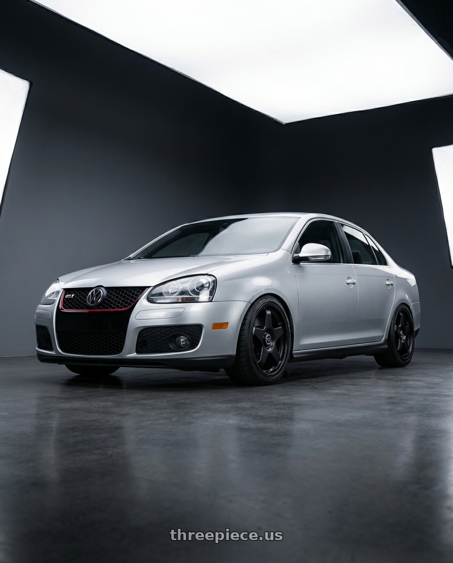 2009 Volkswagen Jetta GLI MK5 with fifteen52 CHICANE 5x112 / 5x120 18x8.5 +35 ASPHALT BLACK (SATIN BLACK) wheels front three quarter view lowered stance