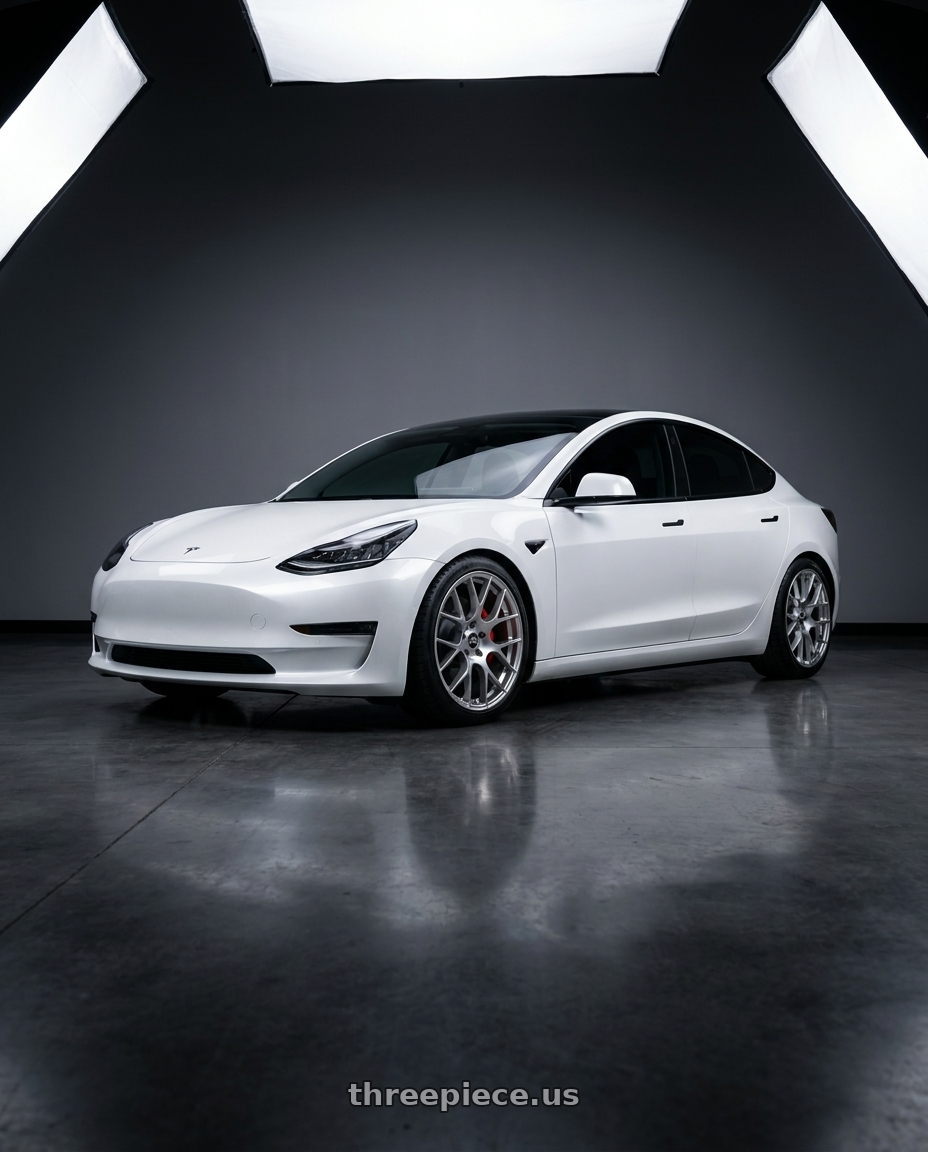 2018 Tesla Model 3 with Enkei Raijin 5x114.3 18x8.5+35 Hyper Silver wheels