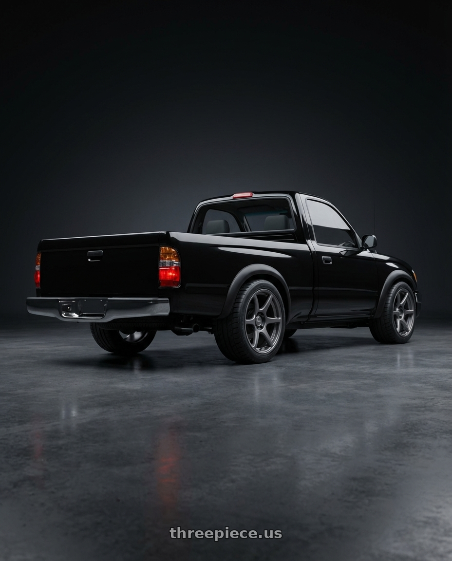 2001 Toyota Tacoma with Kansei K11G Tandem 5x114.3 17x9 22 Gunmetal wheels rear three quarter view square tires