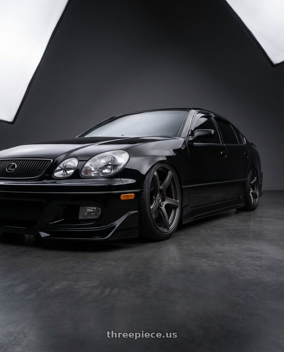 2003 lexus gs 430 black with Work Emotion T5r 5x114.3 18x8.5 +45 Matte Graphite wheels
