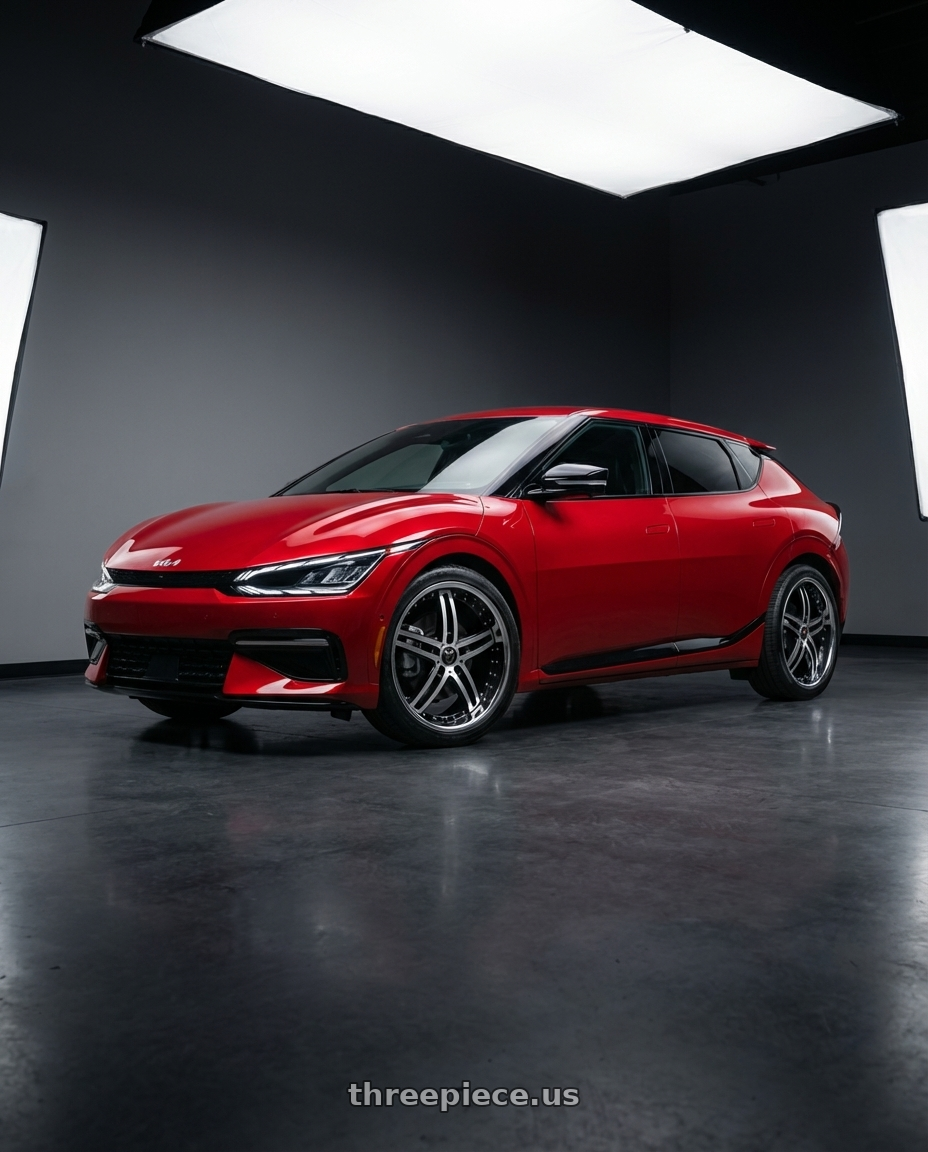 2024 kia ev6 with MARQUEE WHEELS M5329 5x114.3 20x9+32 BLACK / MACHINED/STAINLESS LIP wheels