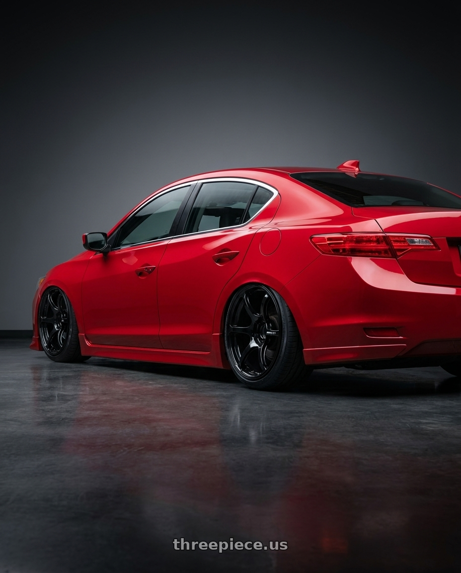 2012 Acura ILX with Advan RGIII 5x114.3 18x8.5+31 Gloss Black wheels rear three quarter view slight stretch tires