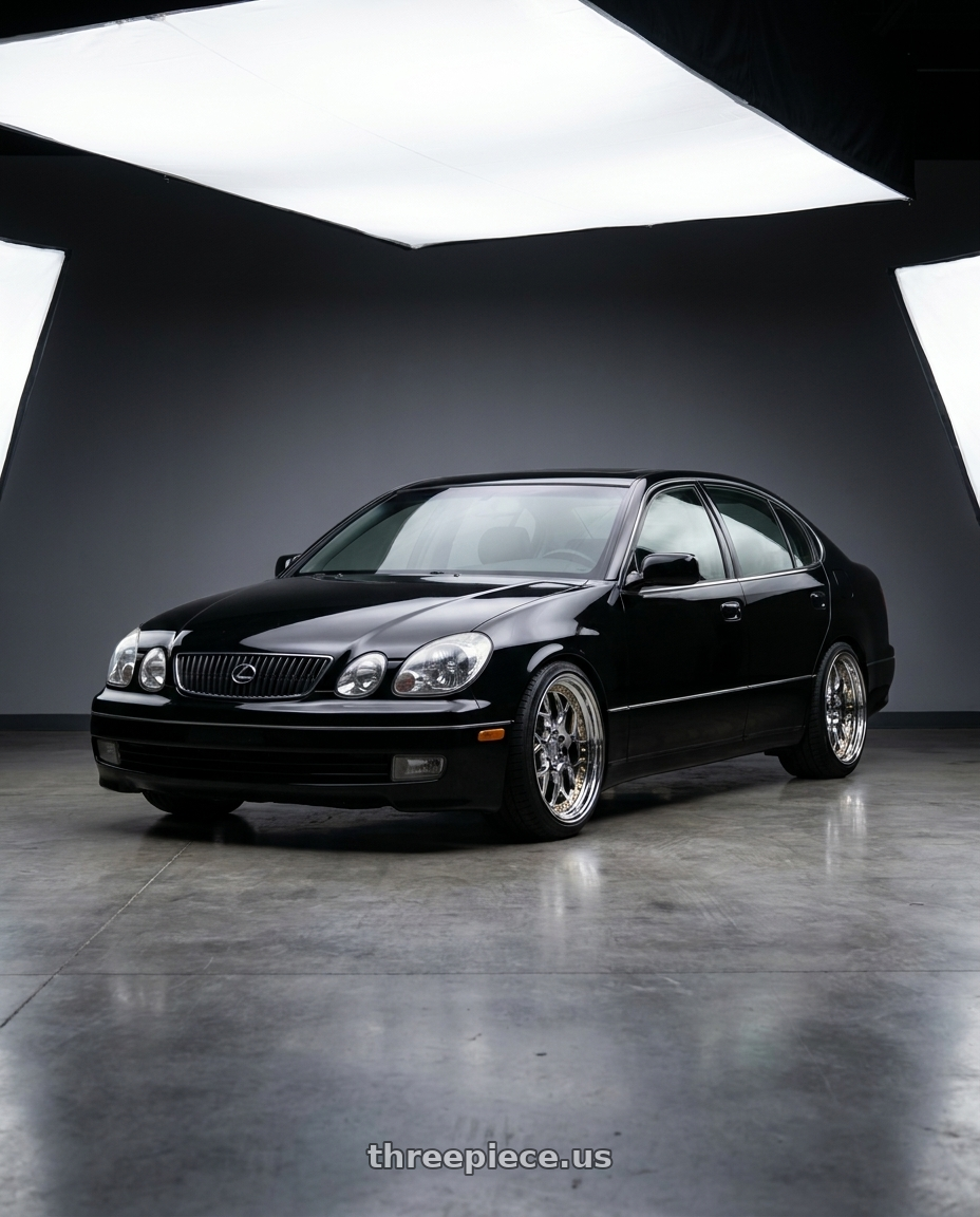 2001 Lexus GS300 with Aodhan DS01 5x114.3 18x8.5+35 Vacuum Chrome W/ Gold Rivets wheels