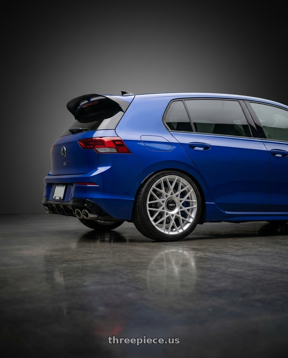 2026 Volkswagen Golf r with Rotiform 1PC R167 BLQ-C 5X112 19X8.5 +45 SILVER wheels rear three quarter view square tires