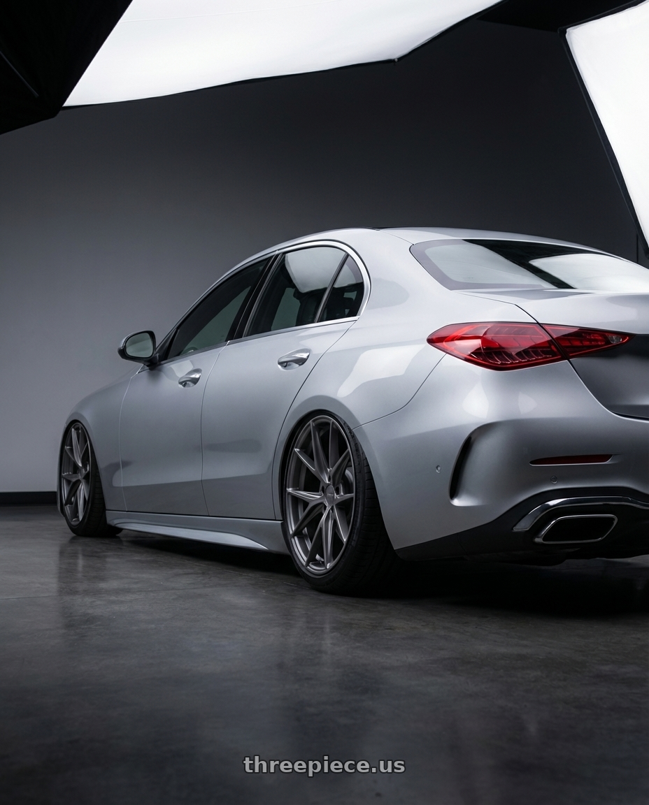 2022 Mercedes-Benz C-Class W206 with Niche 1PC M116 MISANO 5X112 19X9.5 +38 MATTE GUN METAL wheels rear three quarter view slight stretch tires