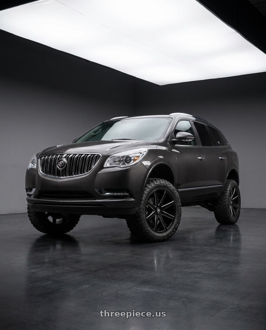 2014 Buick Enclave with DUB 1PC S109 PUSH 6X132 20X8.5 +30 GLOSS BLACK MILLED wheels front three quarter view lifted stance