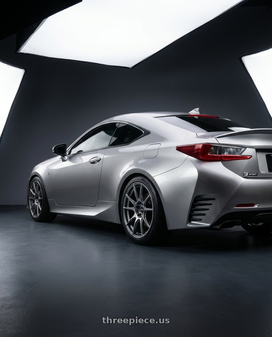 2016 Lexus RC 350 F Sport with Ssr Gtx01 5x114.3 19x9.5+35  DARK SILVER wheels rear three quarter view square tires