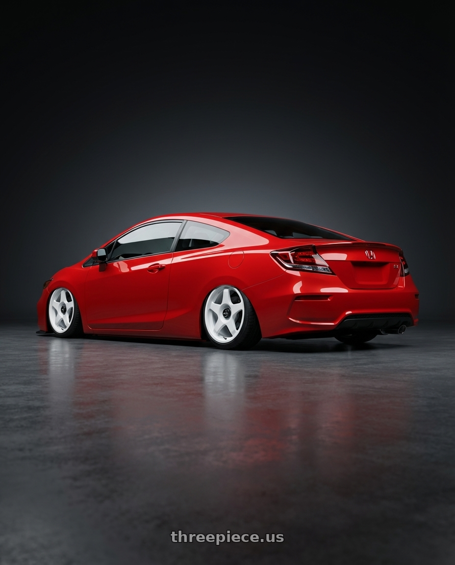 2015 Honda Civic Si with fifteen52 CHICANE 5x114.3 / 5x100 18x8.5 +35 RALLY WHITE (GLOSS WHITE) wheels rear three quarter view slight stretch tires