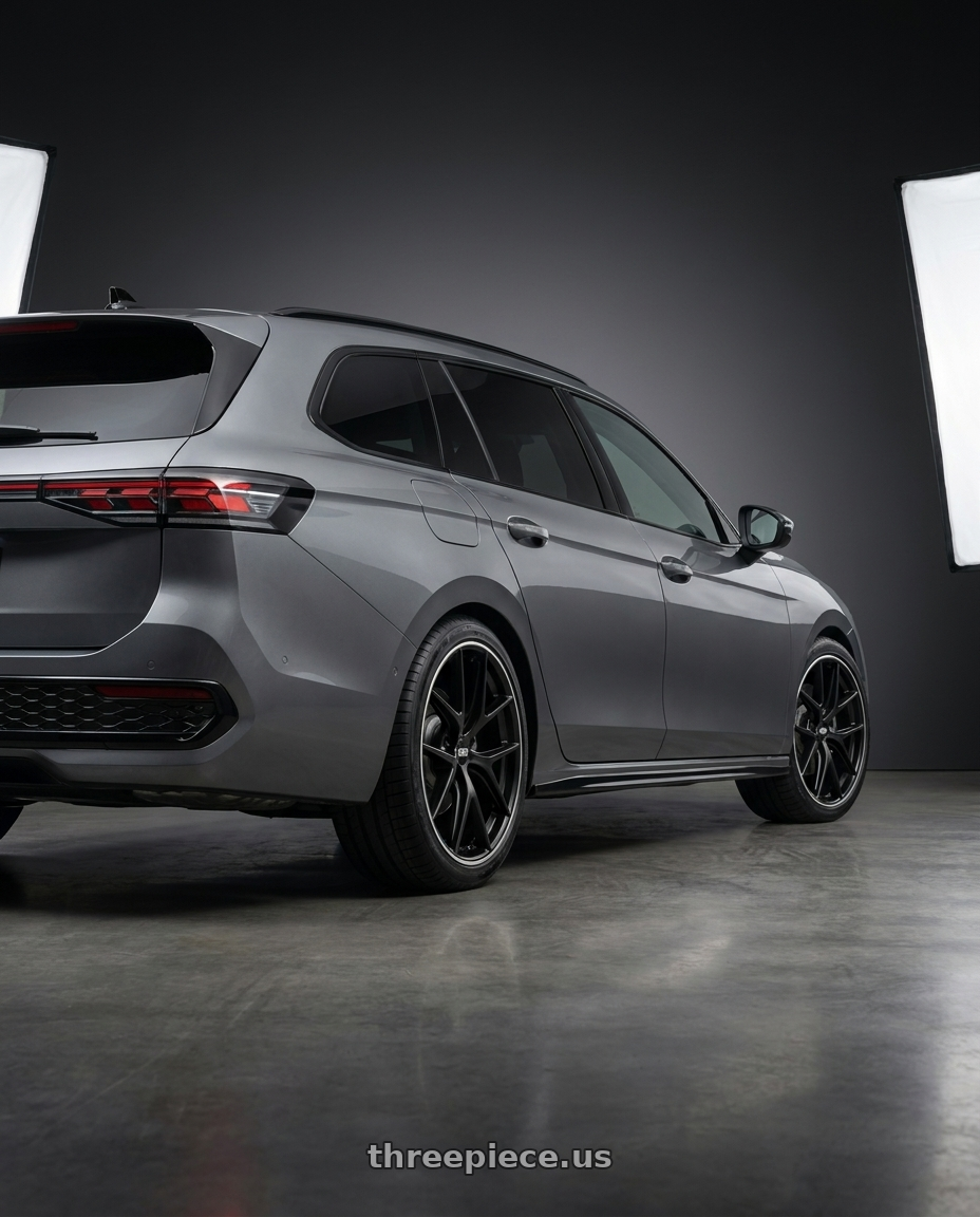 2025 Passat Variant with BBS CI-R 5x112 20x8.5 +42 Satin Black Polished Rim Protector wheels rear three quarter view square tires