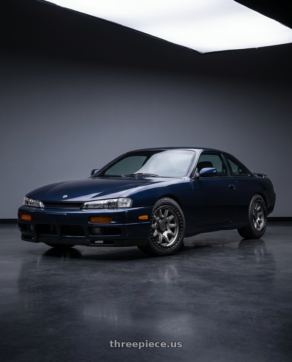 Nissan 240sx 1999 with Black Rhino CALICO 5X127 17X8.5 +34 MATTE GUNMETAL W/ MATTE BLACK LIP wheels