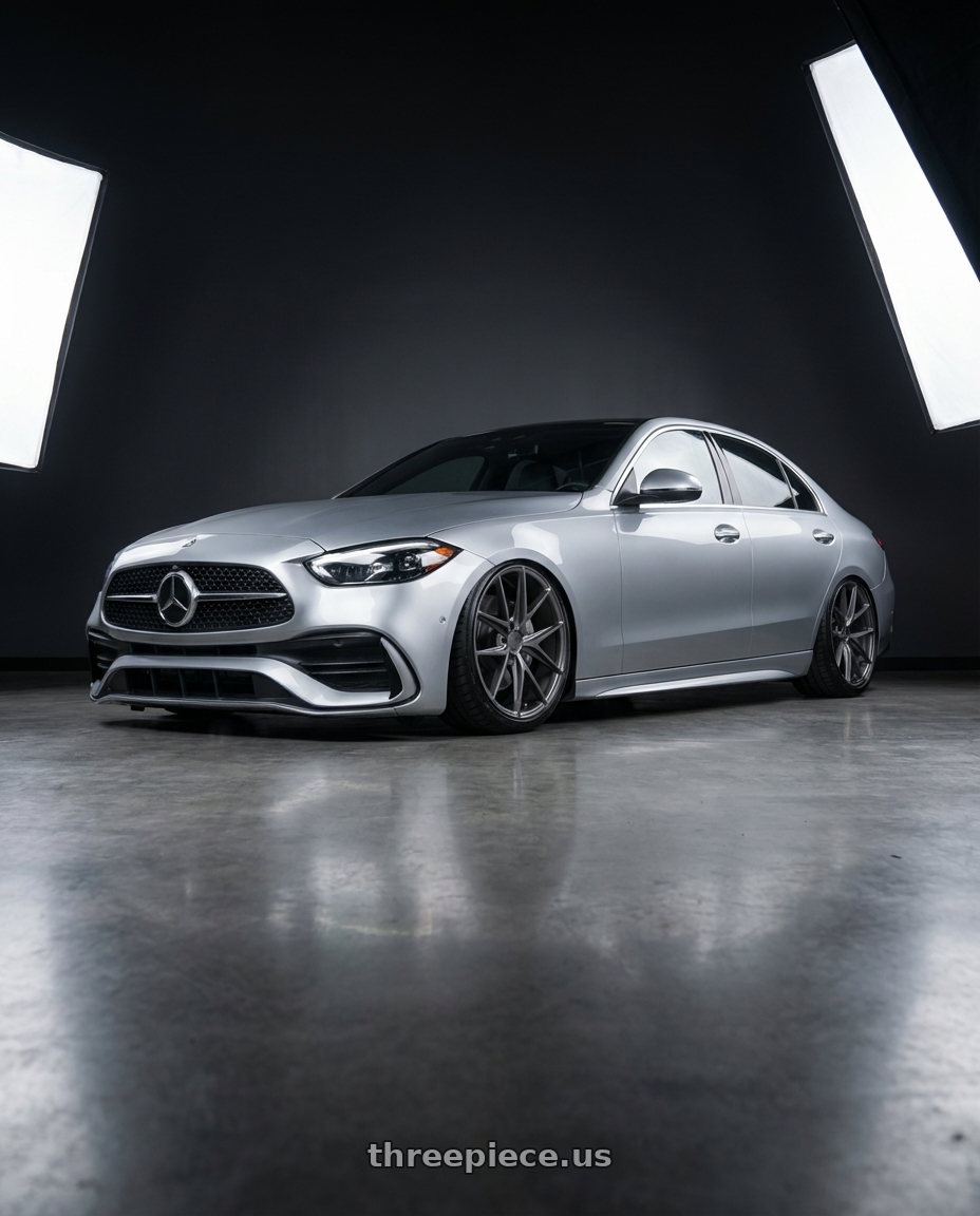 2022 Mercedes-Benz C-Class W206 with Niche 1PC M116 MISANO 5X112 19X9.5 +50 MATTE GUN METAL wheels front three quarter view stanced stance